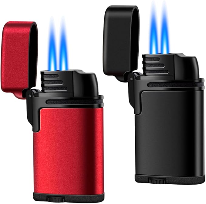 LcFun Butane Torch Lighter 2 Pack Dual Jet Flame Windproof Lighters Refillable Gas Butane Lighter Adjustable Flame Lighter Pocket Lighter Gift for Men, Women (Without Fuel, No Fuel Window)