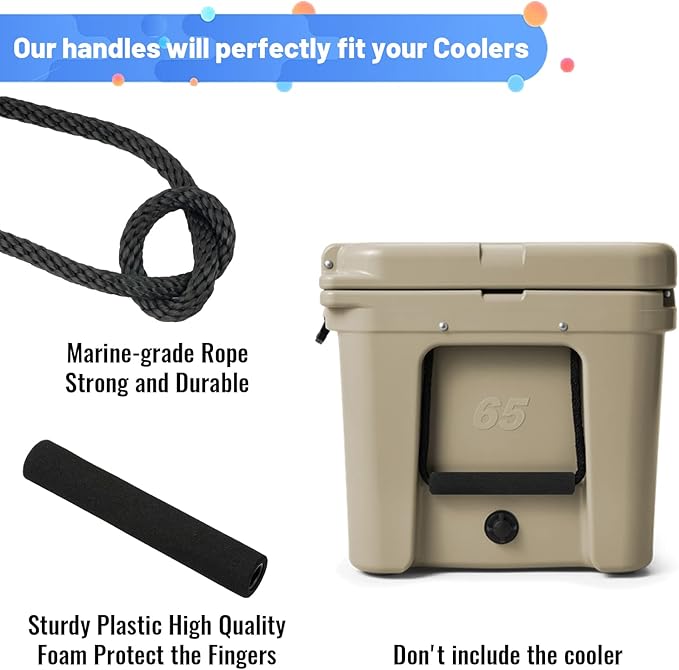 Cooler Replacement Handles Rope, 2 Pack, Compatible with YETI Tundra & RTIC Coolers, Extender Cooler Handle Parts