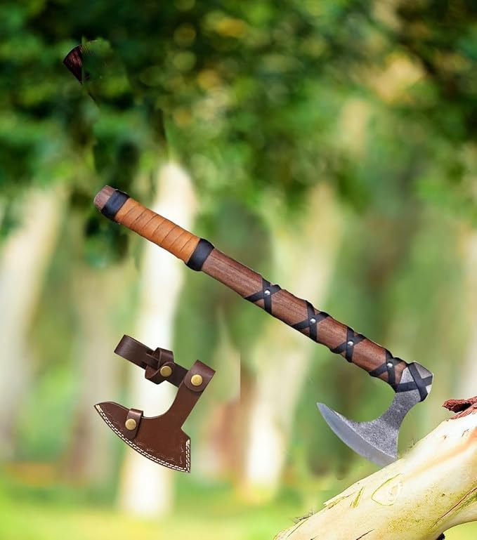 Handmade Viking Axe Real Carbon Steel Axe with Leather Sheath Camping Bearded Axes & Hatchets Hunting Axe Valentine's Day Gift, Camping & Hiking | Knives & Tools | Birthday Gift for him (VK-Ax-20)