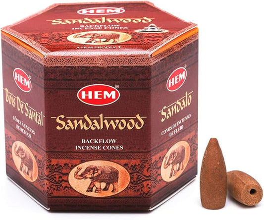 HEM Sandalwood Backflow Brown Incense Cones | Long Lasting Aroma for Positivity & Pure Air | Wood Powder | Aromatherapy for Stress Relief, Air Purifier & Cleansing | Gift Set - Pack of 40 Cones