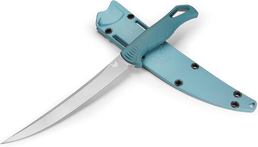 Benchmade - Fishcrafter 18010 Outdoor Knife with Depth Blue Santoprene Handle and 7" Trailing Point Blade (18010)