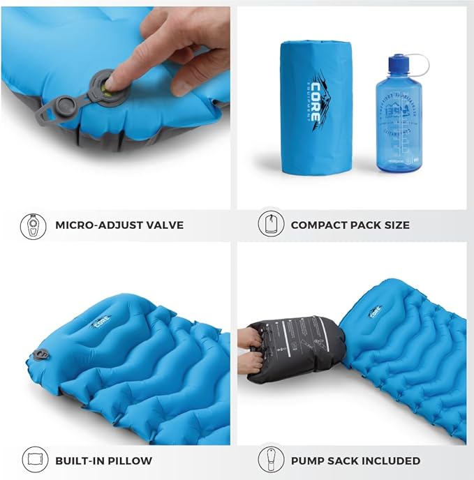 CORE Sleeping Pad for Camping | Perfect Ultralight Sleeping Mat for Tents, Camping Cot & Backpacking Gear | Lightweight & Inflatable Blow Up Mattress for Travel, Hiking & Outdoor Use