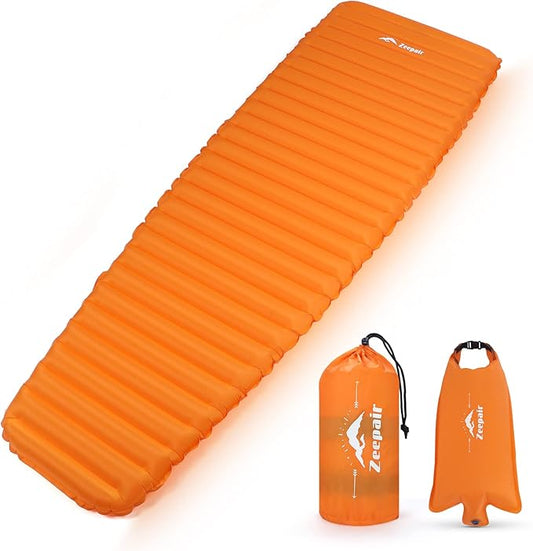 Sleeping Pad for Camping - Ultralight Inflatable Sleeping Mat for Camping Backpacking Hiking Tent Traveling - Portable Compact Lightweight Waterproof Air Mattress with Inflating Bag - Orange