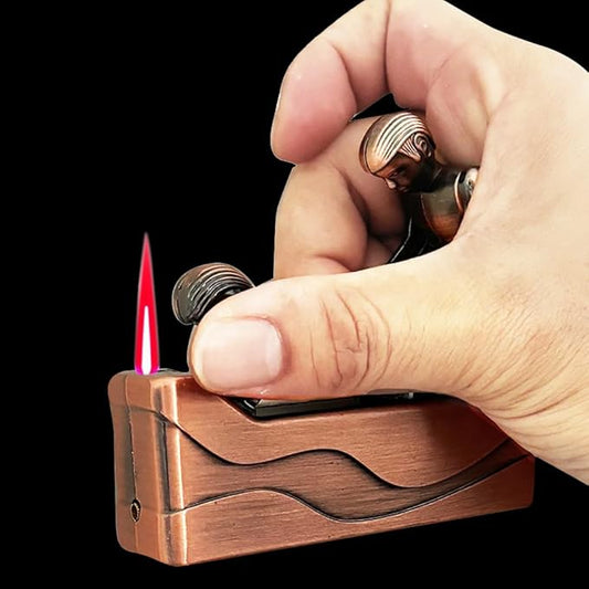 Retro Red Copper Cool,Butane Jet Torch Lighter,Refillable Windproof Flame Lighters,Adjustable,Long,BBQ Candles Camping (No Gas)