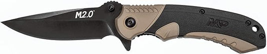 Smith & Wesson M&P M2.0 8.07in S.S Ultra-Glide Folding Knife w/3.5in Drop Point Blade and Aluminum/Nylon FDE Handle for Outdoor, Tactical, Survival and EDC