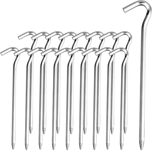 Tent Pegs - Aluminium Tent Stakes Pegs with Hook - 7’’ Hexagon Rod Stakes Nail Spike Garden Stakes Camping Pegs for Pitching Camping Tent, Canopies