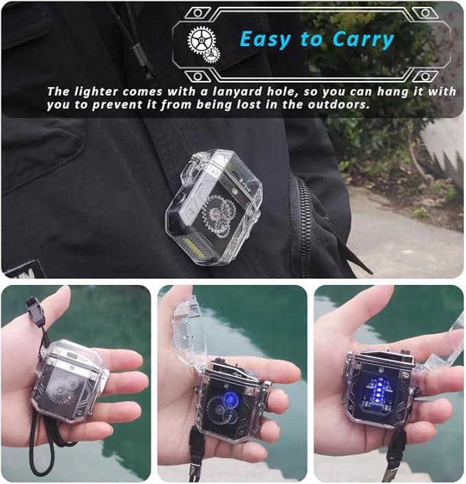 Lighters Dual Arc Lighter with Flashlight Rechargeable Windproof Waterproof Flameless Transparent Double Arc USB Lighter Good for Cigarette Outdoor Camping Hiking (Orage)