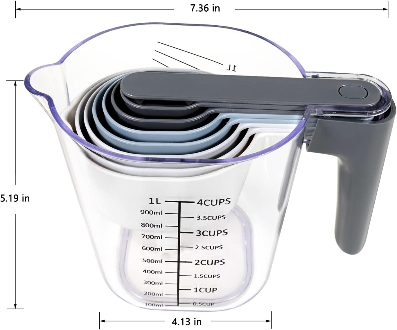 18 Pieces Measuring Cups and Spoons set, Includes 10 Stackable Measuring Cup with Lid and 9 Magnetic Measuring Spoons for Liquid and Dry, BPA Free, Dishwasher Safe (Sapphire)