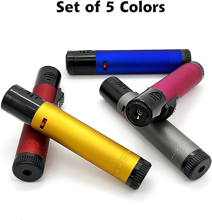 5 Pack of Torch Lighter, Jet Flame Lighter Refillable Butane Gas, Portable Windproof Jet Torch Lighter Adjustable Flame Lighter for Kitchen,Outdoor,Candle,Camping (Without Butane Gas)-Soild Color