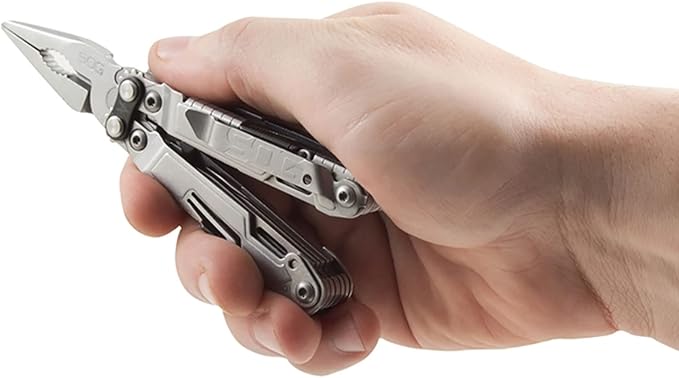 SOG PowerPint Mini Compact Stainless Steel Multi-Tool |18 Lightweight Specialty Tools & SOG Multitool Pliers Pocket Knife, Stone Wash