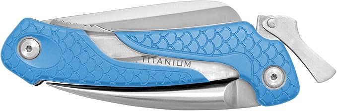 CUDA Marlin Spike Saltwater Corrosion Resistant Fishing Lockable Folding Knife with Partially Serrated Blade & Non-Slip Scale Pattern Grip