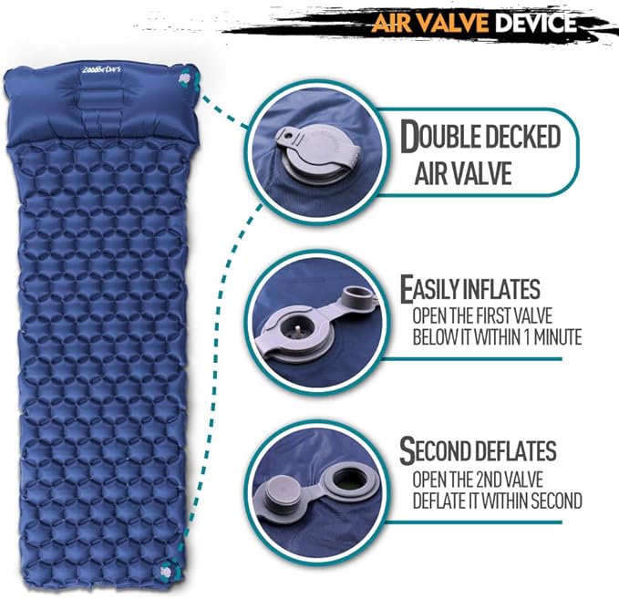 ZOOOBELIVES Ultralight Sleeping Pad with Built-in Pillow, Inflatable Camping Mattress for Backpacking, Traveling and Hiking, Compact and Portable Camp Mat