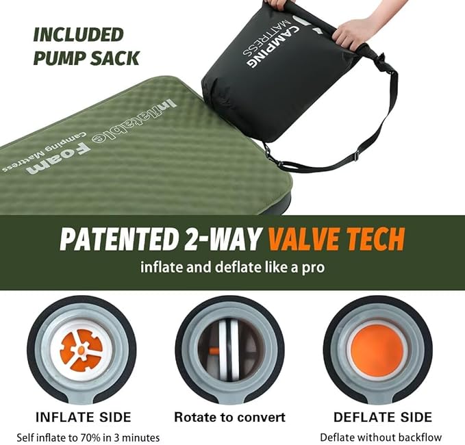 Cymula Camping Mattress 4 Ultra-Thick Self Inflating Sleeping Pad with Pump Sack with Memory Foam Sleeping Mat for Camping Cot 4-Season,Travel,Car,Tent,Home(75"x30"x4" cot)