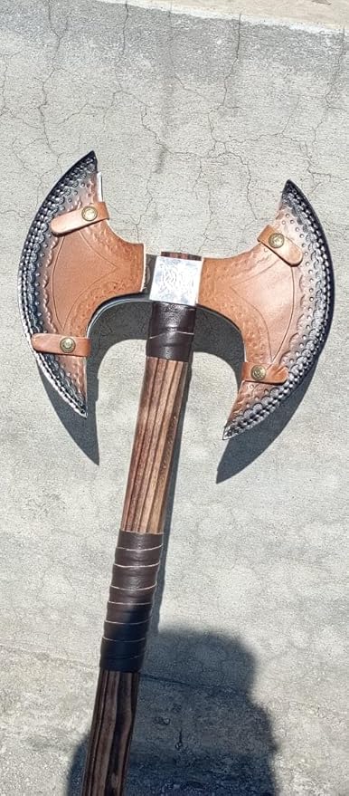 Handmade Double Head Berserker Axe, Large Norse Axe, Hand Forged Steel Axe,Double Blade Axe with Leather Sheath Camping Two Sided Axes Valentine's Day Gift, Aromer Axe Gift (VK-Ax-10)