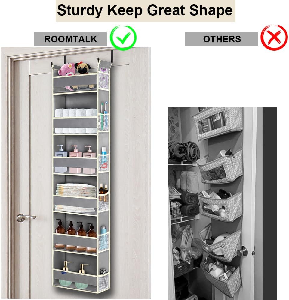2 Pack Over The Door Hanging Organizer 6-Shelves and 12 Side Pockets, Over The Door Storage for Bathroom and Bedroom, Back of Door Organizers for Baby Products and Kid's Toys(13"x5"x54" Grey)