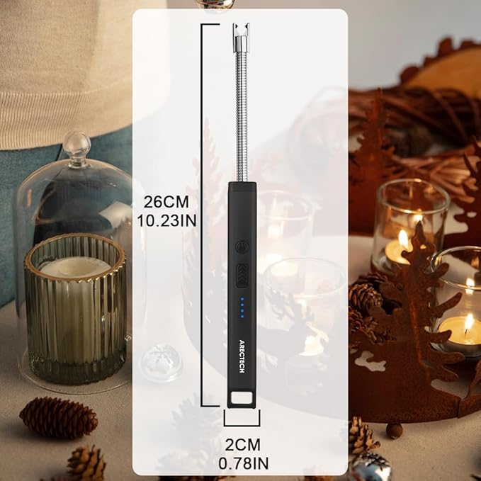 ARECTECH Lighter Candle Lighter Electric Lighter Rechargeable USB Arc Lighters for Candle Camping Fireworks Christmas Birthday Gifts with LED Light for Men Women Black