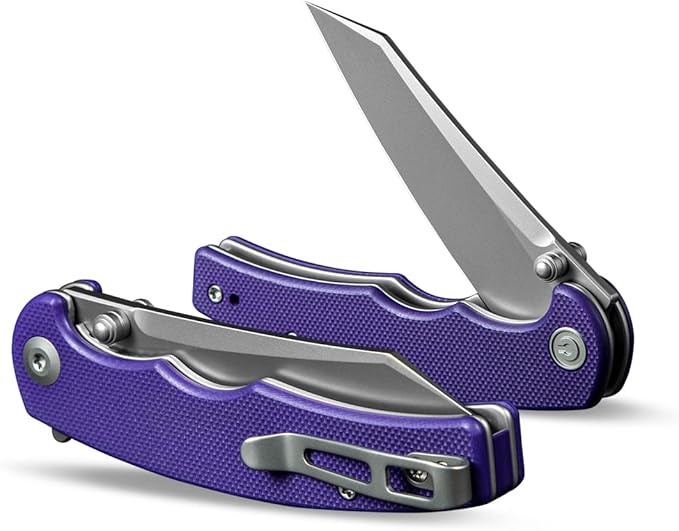 CIVIVI P87 Folder EDC Knife, Kaila Cumings 2.9-in Nitro-V Silver Bead Blasted Blade Reverse Tanto, G10 Handle with A Thumb Stud Liner Lock Folding Pocket Knife for Everyday Carry (Purple)