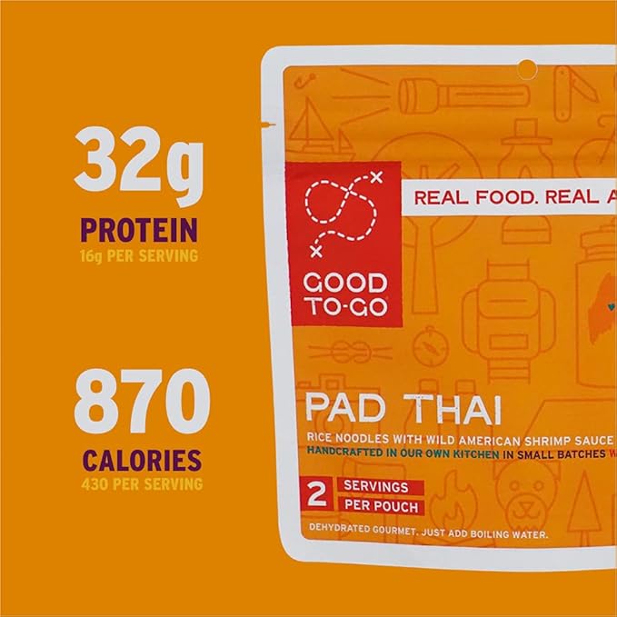 GOOD TO-GO Pad Thai | Camping Food, Backpacking Food (Double Serving) | Just Add Water Meals, Backpacking Meals | Dehydrated Meals Taste Better Than Freeze Dried Meals