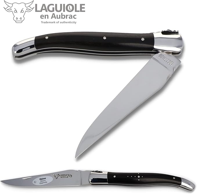Laguiole en Aubrac Handmade Knife 12 cm L0212EBIF Ebony Handle, Blade and bolsters Stainless Steel Shiny