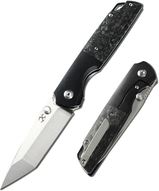 KANSEPT Warrior Pocket Knife with CPM-S35VN Blade Framelock Camping Hiking Folding Knife for Men 6AL4V Titanium +carbon fiber Handle Drop Pocket Folding Knife K1005T1
