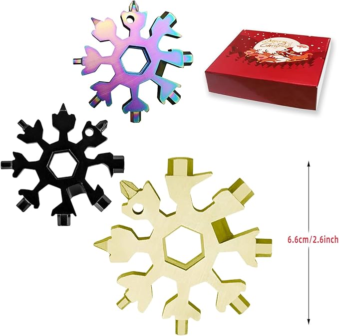 9 Pieces Snowflake Multi Tool Stainless Steel 18-in-1 Snowflake Screwdriver Multitool Bottle Opener Wrench Mens Gifts for Christmas