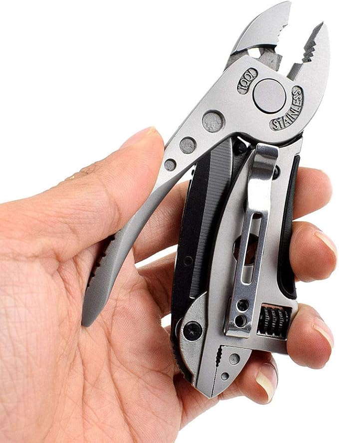 Outdoor Camping Portable Multi-Purpose Folding Multitool silver Pliers Pocket mini Knife Screwdriver Set Bottle Opener Adjustable Wrench Kit Jaw Spanner Repair Manual Survival Defence Multifunctional