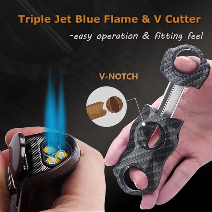 HONEST Triple Jet Torch Lighter Built-in Punch Visible Gas Window Refillable Gas Adjustable Flame Intensity Pocket Lighter Gift for Men BBQ Kitchen Fireplace Candle.Empty Without Gas (Lighter Cutter)