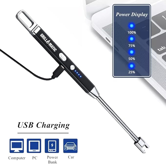 Windproof, Rechargeable, Flexible Neck, Lithium Ion, Electronic, Butane Free, Flameless, USB Grill Lighter