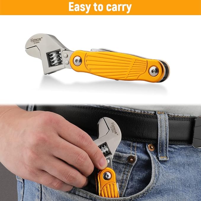 Hoteche MultiTool 7-in-1 Multi-Function Aluminum Handle Adjustable Wrench with Stainless Steel File, Saw, Screwdriver, Bottle Opener, Pocket Knife l for DIY, Outdoor and Household Repairs