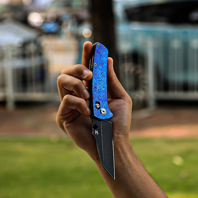 KANSEPT Premium Mian Street Folding Pocket Knife 7.92in Folding Pocket Knives with 3.36in Black Stonewashed 20CV Material and Timascus Handle for Outdoor, Tactical, Survival K1015M1