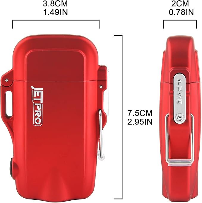 Windproof Lighter Dual Arc Plasma Lighter Rechargeable Lighter Flameless with Survival Emergency Whistle and Lanyard (Red)