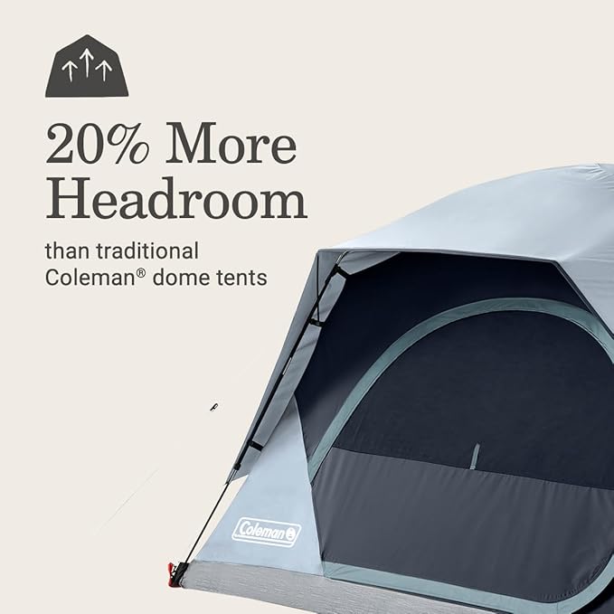 Coleman Skydome Tent with LED Lights & 5-Minute Setup, Weatherproof 4-Person Tent with Overhead Lighting, Made of PFAS-Free Materials