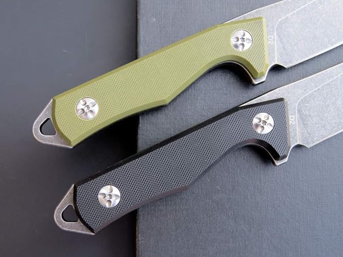 Eafengrow EF107 Fixed Blade Knife D2 Steel Blade Black Knife with Kydex Sheath G10 Handle Compact Outdoor Field Utility Knife(Green)