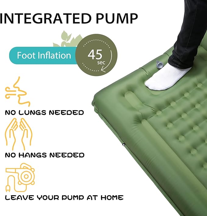 Self Inflating Sleeping Pad for Camping, 77"x 28"x 5" Extra Thick Ultralight Sleeping Mat with Built-in Pump, Air Mattresses for Camping Backpacking Hiking Tent(Green)