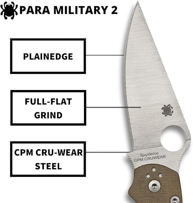 Spyderco Para Military 2 Signature Knife with 3.47" CPM Cru-Wear Steel Blade and Premium Micarta Handle - PlainEdge - C81MPCW2