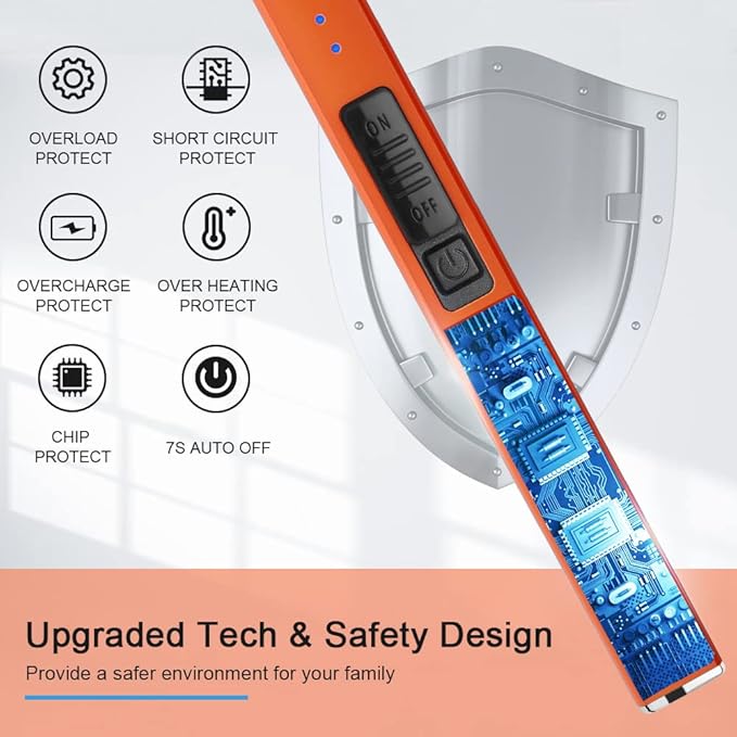 SUPRUS Fluorescent Lighter Glows in The Dark Electric Lighter Candle Lighter Rechargeable USB Arc lighters with Safety Lock Windproof Flameless Plasma for Candle BBQ Camping (Orange)