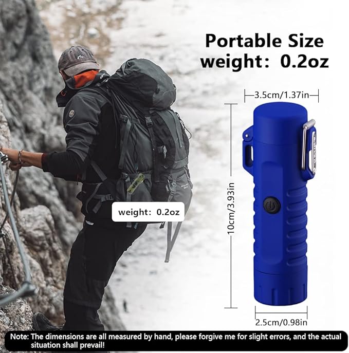 Electric Lighter Rechargeable, Waterproof Lighter Plasma Lighter with Flashlight Windproof ARC Lighter Flameless for Camping Hiking(Blue)