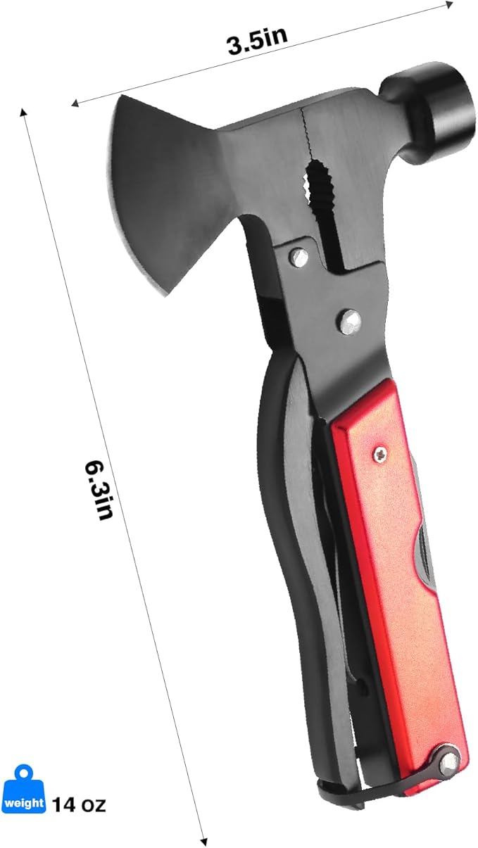 Multi-Purpose Outdoor Tools, Camping Gear Multi-Tools, 16-in-1 Camping Accessories Multi-Tool Hammers, Easy to Carry Camping Tools Including Safety Axes, Pliers, Bottle Openers, etc.