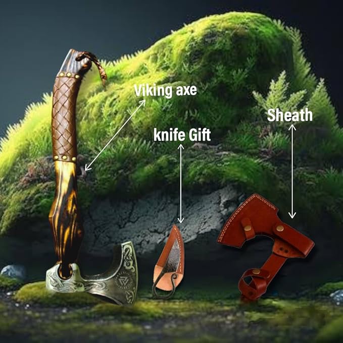 R&S Industries Custom Gift Forged Carbon Steel Viking Axe with Rose Wood Shaft, Viking Bearded Camping Axe, Best Birthday for Him