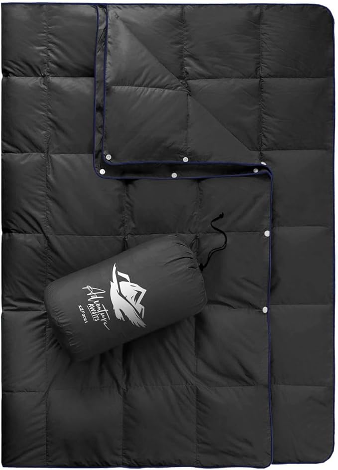 Down Camping Blanket,Puffy Down Blanket Packable Lightweight Down Throw Quilt Water-Resistant Outdoor Travel Blanket for Camping,Hiking,Stadium,Picnic,Car 50x77''Black
