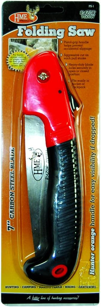 HME Folding 7" Carbon Steel Blade Hand Saw with Pistol-Grip Handle for Camping, Backpacking, Hunting