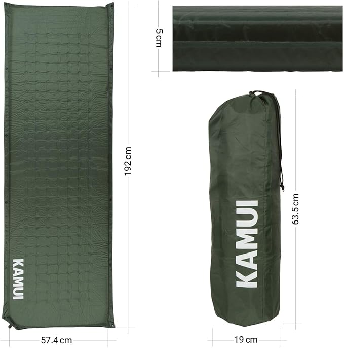 KAMUI Self Inflating Sleeping Pad - 2 Inch Thick Camping Pad Connectable with Multiple Mats for Tent and Family Camping (Green)