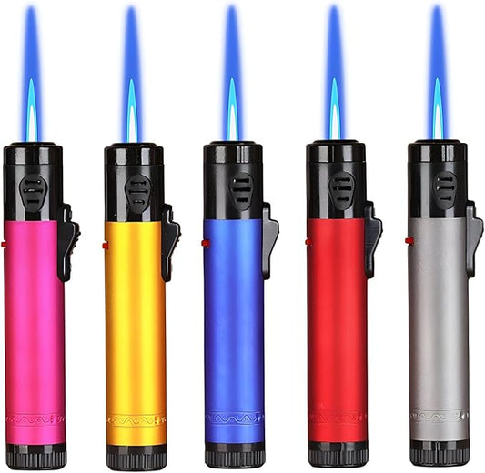 5 Pack of Torch Lighter, Jet Flame Lighter Refillable Butane Gas, Portable Windproof Jet Torch Lighter Adjustable Flame Lighter for Kitchen,Outdoor,Candle,Camping (Without Butane Gas)-Soild Color