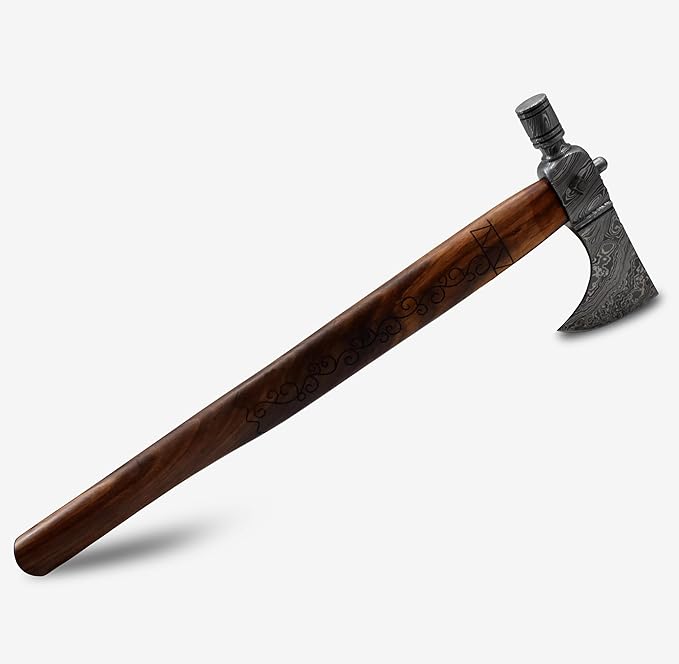 Custom Handmade Viking Hatchet Axe - Damascus Steel Bearded Axe - Camping Tomahawk Battle Axes - Camping Axes and Hatchets - Tomahawk Axe - Axe Tool - Battle Axe - Axe with Sheath