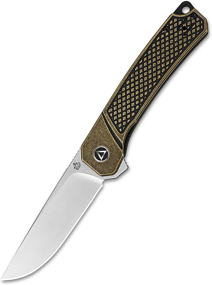 QSP Knife Osprey Folding Knife, 3.25in 14C28N Blade with Different Handle Variants, Reversible Tip Up Clip for Everyday Carry (Satin blade, brass handle)