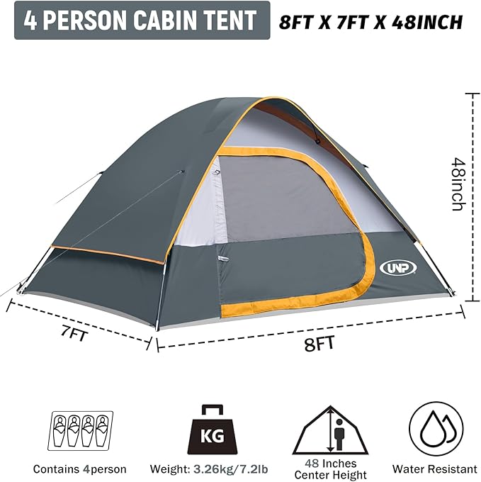 Camping Tent 4 Person, Waterproof Windproof Tent with Rainfly Easy Set up-Portable Dome Tents for Camping
