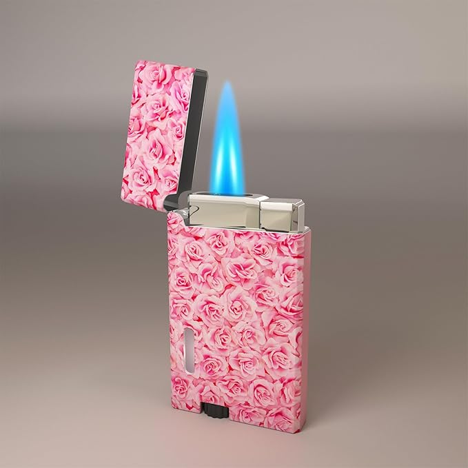 Pink Flower Cool Butane Torch Lighters,Refillable Adjustable Jet Flame Lighter,Windproof,Gift for Men Candles Camping BBQ (No Butane Fuel) (d1)