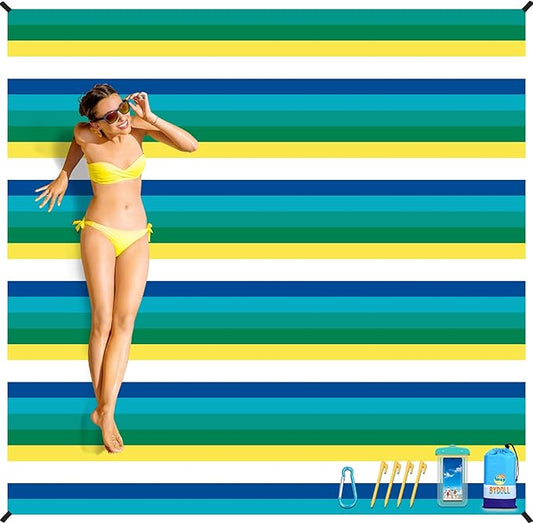BYDOLL Beach Blanket Sandproof Waterproof 78''×81''1-4 Adults Compact Lightweight Oversized Beach Blanket Large Picnic Mat Beach Blanket for Travel Camping Hiking Picnic