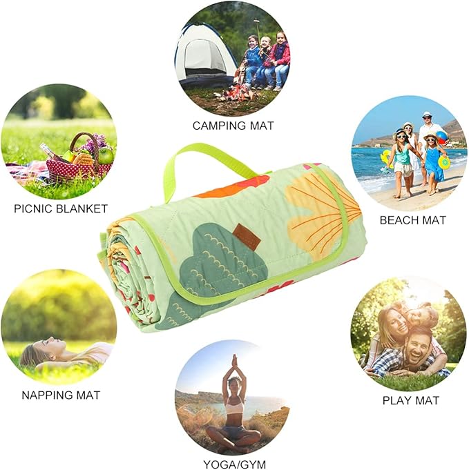 Picnic Blanket, Outside Baby Blanket, 3-Layer Picnic Mat for Camping, 59"x79" Extra Large Waterproof Sand Proof Camping Blanket, Lightweight Folding Portable Travel Blanket Wipable