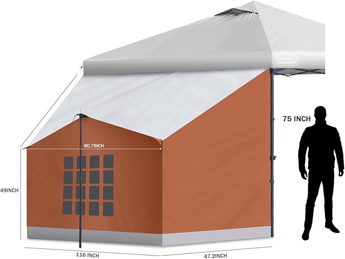 KAMPKEEPER Side Tent,Camping Tent for 10' x 10' Pop Up Canopy, Easy Set Up Gazebo,Compatible with 10' Wide Canopy Tents (Orange)